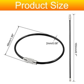 Bonsicoky 25 Pcs 6 Inch Stainless Steel Wire Keychains Cable, 2mm Cable Key Rings for Luggage Tags, Key Tags, Kitchen Utensils, Black
