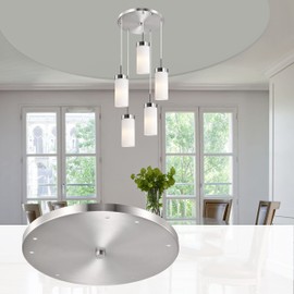Five Pendant Light Round Canopy Accessory Light Kit, 15-3/4 inch Flush Mount Cluster Canopy, Hanging 5 Lights with One Outlet Box for Kitchen Island, Mounting Hardware Included, Brushed Nickel