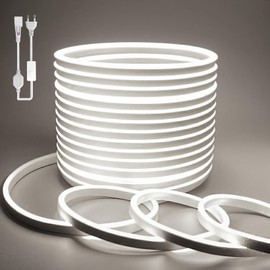 BAGZY Neon LED Strip 5 m Outdoor Use, Neon Waterproof Strip 230 V Outdoor 120 LED/M Flexible DIY Light Strip for Indoor Christmas Party Outdoor Use with Power Supply and Controller (White, 5 Metres)