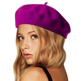 Wheebo Wool Beret Hat,Solid Color French Style Winter Warm Cap for Women Girls (Cranberry)