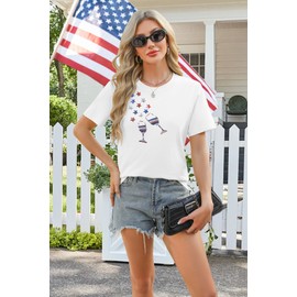 Patriotic Shirts for Women Red White and Blue Sequins Tshirt American Flag Tops USA Star Stripes Short Sleeve Tee