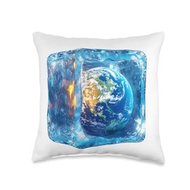 Earth in Ice Cube Climate Change Awareness Throw Pillow