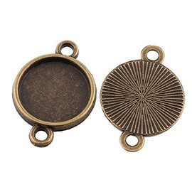 Pandahall 50pcs Vintage Tibetan Style Antique Bronze Blank Bezel Cabochon Settings 12mm Inner Diameter Flat Round Frame Pendant Tray Chandelier Link Charms, Silver, No Gemstone