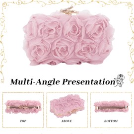 Jywmsc Women Clutches Purse Formal Lace Flower Evening Handbag Chain Strap Shoulder Bag, pink, 当代