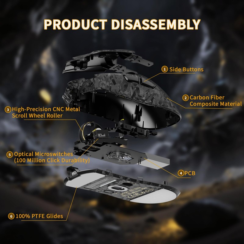 ATTACK SHARK X11 Ultra 8K Carbon Fiber Wireless Gaming Mouse,Nordic
