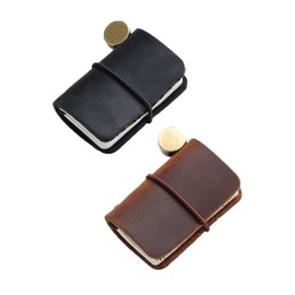 Biunnru Miniature Travelers Notebook Set of 2 Handmade Leather Mini Size Travelers Notebook 1.9x1.3 In Vintage Pocket Journal Ideal for Daily Travel Diary and Notes (Black+Brown)