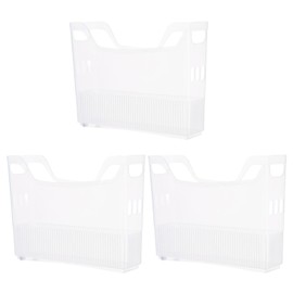 OMISTAR 3 Pcs Clear Plastic Pantry Storage Organizer Bins, 13.4 x 9.8 x 3.5 in Rolling Storage Baskets with Wheels and Handles, Stackable Freezer Organizer Bins for Kitchen, Office