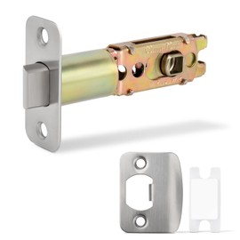 LOQRON Adjustable Deadlatch 2-3/8" or 2-3/4", Privacy and Passage Door Lock 90° Turning Angle Replacement Latch, Door Latch with Strike Plate and Strike Box, Satin Nickel
