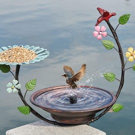 Solar Bird Bath,Deck Bird Bath with Solar Fountain,Metal Bird Bath Bubbler,Deck Mounted Bird Bath and Bird Feeder,Balcony Bird Bath,with Adjustable Heavy Duty Clamp for Patio Porch Garden