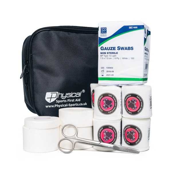 Physical Sports First Aid Boxing Hand Wrap Kit | Inc Gauze, Tape, Swabs and Scissors