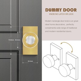 Newlaking Glass Crystal Dummy Door Knob Gold, Satin Brass Dummy Door Handles for Bifold and Closet, 4 Pack