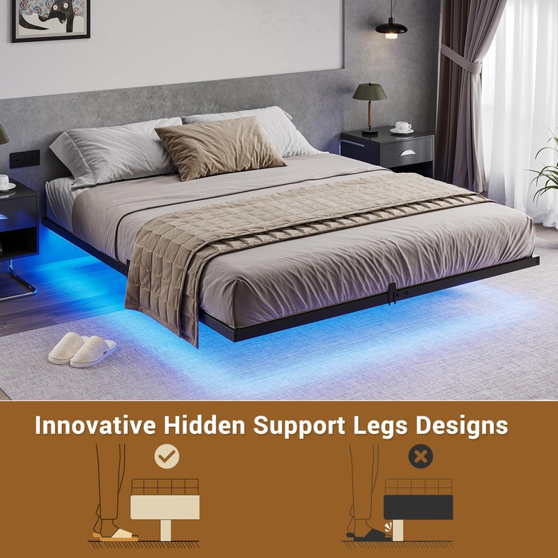 Hasuit Floating Bed Frame California King Size with LED Lights,