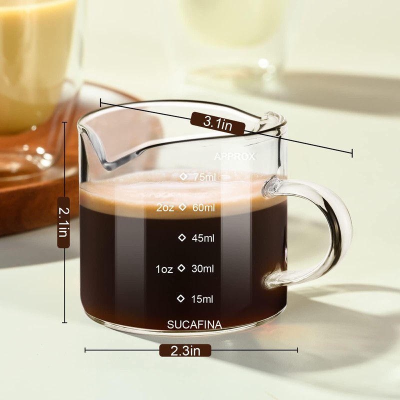 PARACITY Espresso Cup with Handle set of 2, Double Spout