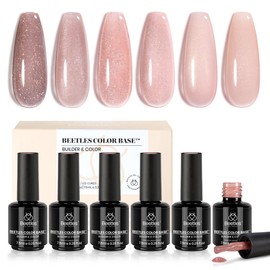 Beetles Rubber Base Gel Polish, 6 Colors 5 IN 1 Nude Color Base Gel Pink Peach Glitter Gel Nail Polish Beetles Builder Gel for Thin Nails Soak Off Nail Art Design Gifs for Women