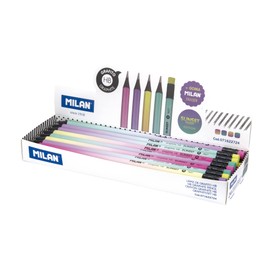 Caja expositora 24 lápices de graphite HB con goma, series Sunset