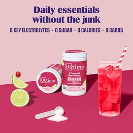 Ultima Replenisher Mezcla de bebida electroltica Mocktini  Cranberry Cosmo, 90 porciones  Polvo hidratante con 6 electrolitos y minerales traza...    