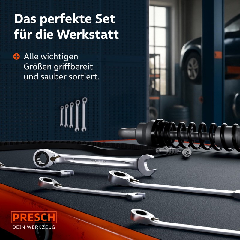 PRESCH Ratchet Wrench Set 5 Pieces Reversible (8, 10, 13,