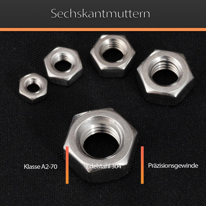 170 Piece Hex Nut Assortment M3 M4 M5 M6 M8