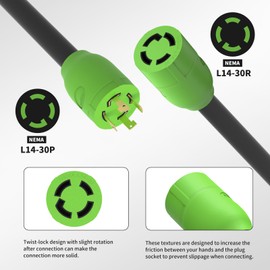 LOEMU 50FT 30 Amp Generator Extension Cord, NEMA L14-30P/L14-30R 10 Gauge Twist Lock Cord 4 Prong, STW Heavy-Duty Waterproof Generator Cord Black