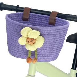 SAMORE Kids Bike Handlebar Basket Front Bike Basket for Girls & Boys Cute Scooter Basket Bicycle Baskets for Children, Purple
