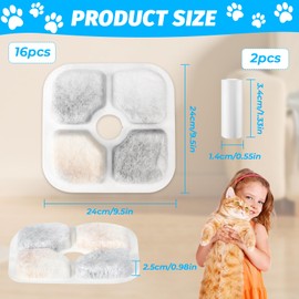 16 Cat Fountain Filters, with 2 Hoses for Catit Filter Drinking Fountain, Resin Activated Carbon Three Layer Filtration System, for Catit Pixi Drinking Fountain, for 43717 Filter Cat Fountain