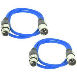 Paccs 2 x 1 m Microphone Cable Blue XLR Male to XLR Female - Balanced Audio Cable DMX OFC Copper