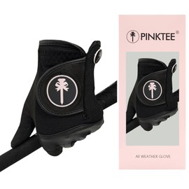 CROWNBLANKS PINKTEE Women's Golf Glove Ladies All Weather Soft RainGrip Gloves with Marker (Left Hand), Non-Slip & Durable (blackpink, S)