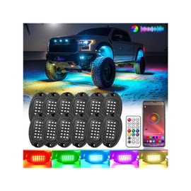 12Pods Aluminum Multicolor RGB LED Rock Lights for Trucks Pickup Jeep Golf Cart ATV UTV RV Offroad with APP/RF Remote, Dynamic Color Changing Metal Case Underglow Kits 12V Waterproof Chasing Underbody