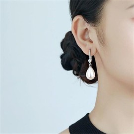 Teardrop Pearl Earrings for Women Gold Silver Plated Boho Charm White Simulated Pearls Sparkly Crystal Rhinestone Wedding Bridal Dangle Drop Earrings for Prom Party Mothers Day Fashion Jewelry Gifts (Silver)