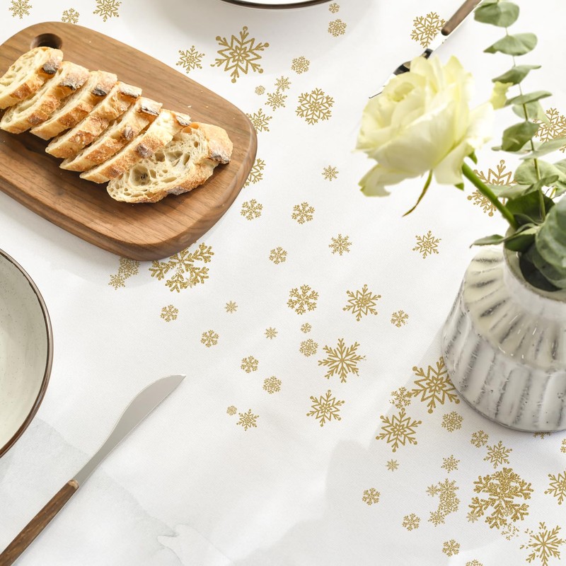 Artoid Mode Gold Snowflakes Trees Deer Christmas Table Cloth, Round