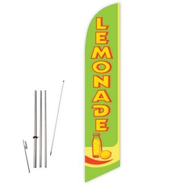 GLOBAL ADVERTISING SOLUTIONS Lemonade Feather Flag Eye Catching Banner Sign for Business and Marketing Complete Set with 15 ft Pole Kit and Ground Spike