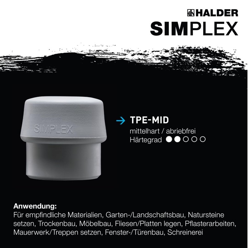 Halder 3723040 Rubber/TPE-Mid Soft-Face Mallet with Reinforced Cast Steel Housing,