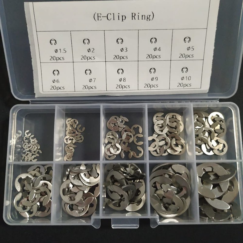 200Pcs Circlips E Clips, Stainless Steel E Clips 10 Sizes