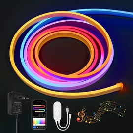 RGBIC Neon Rope Light, 9.8ft LED Rope Lights with Music Sync, DIY Lighting Mode, Compatible with Alexa and Google Assistant, Neon LED Strip Lights for Bedroom, Gaming Room Decor