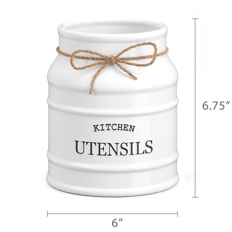 Barnyard Designs Ceramic Farmhouse Utensil Holder for Kitchen Counter, Large