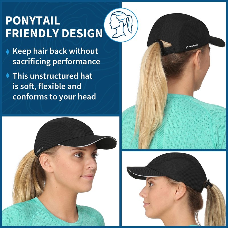 TrailHeads Women's Quick Dry Reflective Race Day Running Hat, Black