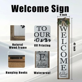 WYDM Welcome Sign for Front Porch, 45"×9" Welcome to Our Home Sign Strength Durability, Outdoor Welcome Sign Wooden Frame Weight Light for Farmhouse Wall Hanging Decoration (Wood)