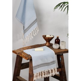 DEMMEX Set of 2 Micro Waffle Turkish Hand Towels for Bathroom and Kitchen – 100% Oeko-TEX Certified Cotton – Luxury, Ultra-Soft Cotton Bubbles Texture, Prewashed, 80x45cm (Blue)