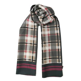 Shanlin Silk Feel Double-Layered Scarves for Men in Gift Box, Plaid-blackpurple, 66.9" X 11.8" (170CMx30CM)