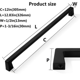 CABDM 6 Pack 12 inch Solid Matte Black Cabinet Handles Kitchen Hardware Drawers Bathroom Vanity Cabinet Door Handles