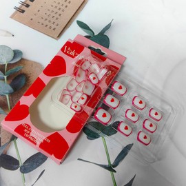 Extra Short Press on Nails Valentines Square Fake Nails with Designs Gradient Red False Nails Litter Heart Glue on Nails White Petite Nails Press on Acrylic Nails French Tip Stick on Nails for Women