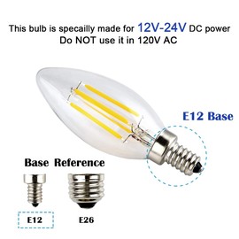 OPALRAY Low Voltage 12Volts Input LED Bulb, 4W 400Lm, 4000K Daylight, 12V DC Dimmable, 40W Incandescent Replacement, Clear Glass Torpedo Tip, 12V-24V DC Power, 3-Pack