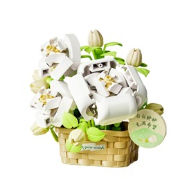 Lreyrous Flower Bouquet Building Sets 166 PCS White Flowers with Small Flower Basket for Home Desktop Decorations, Creative Birthday Gifts for Girls, Valentine's Day Gifts for Teens Age14+