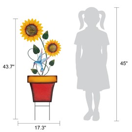 pearlstar Sunflower Decorative Garden Stake 44 Inches Large Metal Art Outdoor Yard Decor Flower Pot Design for Outside Garden Lawn Patio Proch Ornaments，Hummingbird