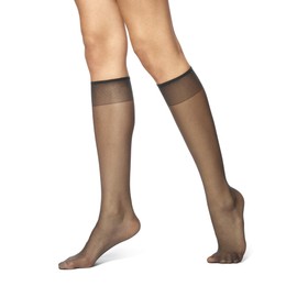 No nonsense Women's Knee High Pantyhose with Sheer Toe 2-Pack, Off Black, One Size