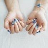 Blue French Tip Press On Nails - 10pcs Long Stiletto