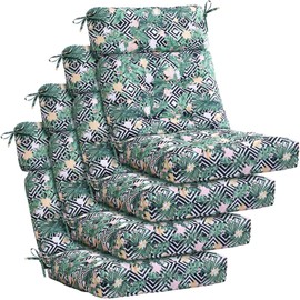 Barydat 4 Pcs Tufted High Back Chair Cushion Indoor Outdoor Seat and Back Cushions Palm Leaves Tropical Plants Lawn Rocking Chair Pads with Ties for Adirondack Patio Garden(Flower Style)