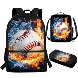 Cugasmaru Kids Backpack with Lunch Box Soccer 3 Piece Schoobag Set Waterproof Backpack for School Boys Girls 4-7 Insulated Lunch Box for School Picnic Travel