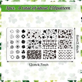 FYSUIMU 3Pcs St. Patrick's Day Nail Art Stamping Plate Kit Lucky Shamrock Clover Plaid Design Nail Art Plate for Irish Holiday DIY Print Manicure Salon