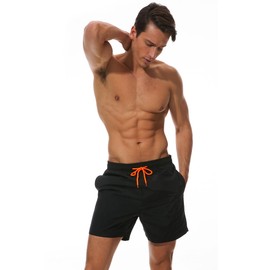 SONGDAI Mesh Lining Men's Board Shorts Men's Quick Drying Swim Trunks Elastic Waistband Swimming Shorts Men's Swimwear-Black-XL